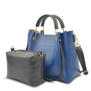 Navy Blue Stitched Adjustable Long Strap Emerald Faux Vegan Leather Handbags (1)