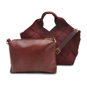 Suede Maroon Multi Checkerboard Pattern Faux Leather Traditional Shoulder Bag (1)